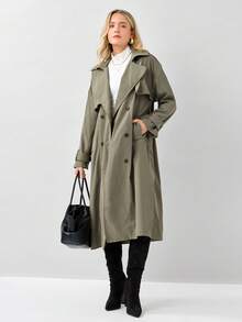 Miaspire Medellånga anti-rynktyg trenchcoat för kvinnor, vår/höst - Armé Grön - Visa 3