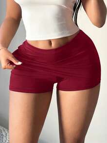 SHEIN SXY Váy bó sát cơ thể mini màu đen gợi cảm thường ngày dành cho nữ (có kèm quần legging) - Màu Đỏ Sâu - Xem 3