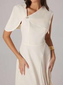 Modelyn Asymmetric Pleated Design Flared Dress, French Chic Niche Style, Apricot Color - Apricot - View 5