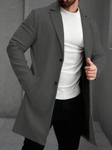 Manfinity Mode Abrigo informal de manga larga de unicolor para hombres, adecuado para ceremonias de otoño/invierno - Gris Oscuro - Ver 4