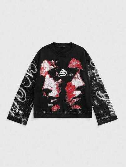 Street Life T-shirt col rond à manches longues avec graphique pour homme, pour l'automne, style années 2000