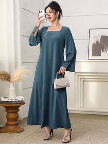 Yasmyna Váy suông rộng đính nơ thanh lịch và kín đáo dành cho nữ - Màu xanh lam - Xem 4