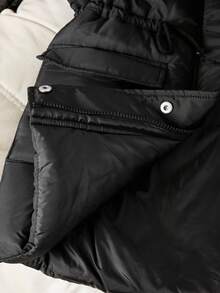 Girls' Padded Coat, Casual & Versatile, Hooded With Fur Collar Long Sleeve, Drawstring Waist, 2 Pockets, Resin Zipper Ribbed Cuffs, Suitable For School, Commuting, Outing In Autumn/Winter, Can Be Paired With Pants, Sweatpants, Hoodies, T-Shirts, Sweaters Fall - Black - View 7