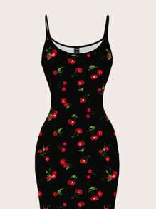 SHEIN EZwear Váy thường ngày họa tiết quả anh đào cỡ lớn - Nhiều màu - Xem 5