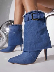 SHUZIA Sepatu Bot & Sepatu Bot Wanita Gesper Plain Gesper Fashionable - Biru - View 2