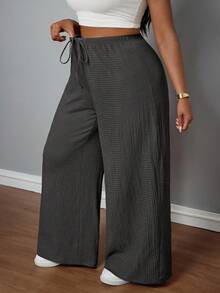 SHEIN PETITE CURVE Quần dài đi nghỉ thường ngày màu nâu cho nữ cỡ lớn - Màu xám đen - Xem 7