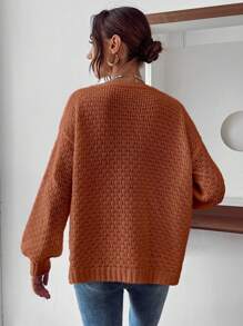 SHEIN LUNE 女式秋季3D花卉装饰落肩长袖针织开衫 - 棕色 - 查看 2