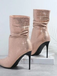 SHUZIA Metallic Pointy Toe Slip On Stiletto Boots - Champagne - View 4