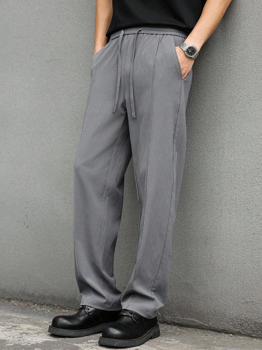 Manfinity Homme Men's Casual Versatile Solid Color Drawstring Waist Long Pants
