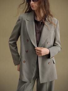 Ontre Women's Black And White Plaid Blazer,Summer Business Corporate Office Wear,Casual Retro Long Sleeve Button 2025 New,Teacher Wedding Guest Attire - Grey - View 6