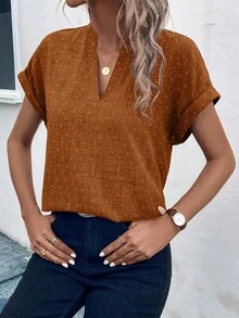 EMERY ROSE Áo cánh dơi cổ chữ V tay ngắn dáng rộng thoải mái cho nữ mùa hè - trái cam - Xem 4
