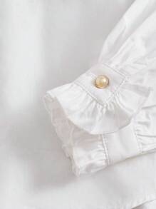 SHEIN Tween Girl Loose Solid Color Puff Sleeve Shirt - White - View 8