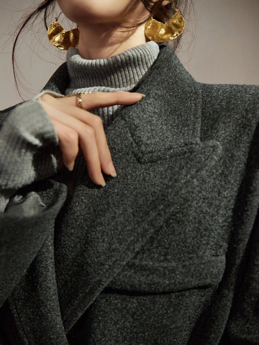 DAZY 女士宽松大衣，保暖内衬，休闲商务通勤优雅办公装，秋冬季 - 灰色 - 查看 1