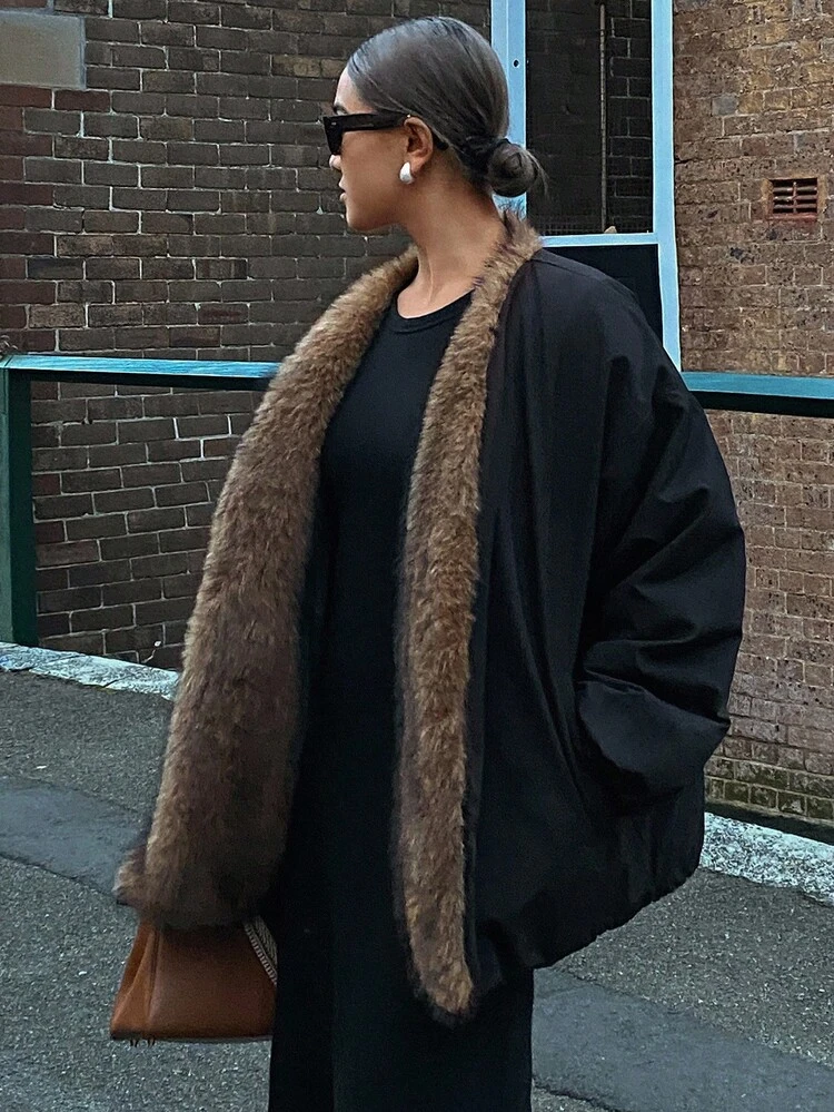 Black Patchwork Loose Oversized Women Padded Coat Winter Jacket