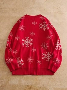 EASEVO Plus Size Men's Casual Snowflake Pattern Sweater, Autumn/Winter - Red - View 3
