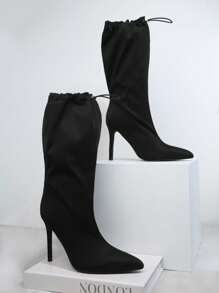 SHUZIA Faux Suede Pointy Toe Stiletto Heel Boots - Black - View 6