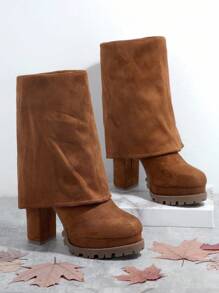 SHUZIA 仿麂皮一腳蹬粗跟美式短靴 - 棕色 - 查看 3