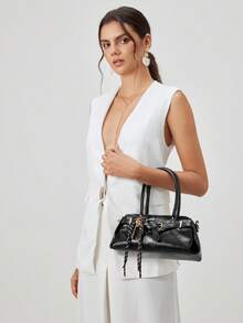 SHECARRY 时尚百搭简约韩版通勤香肠包手提包 - 黑色 - 查看 4