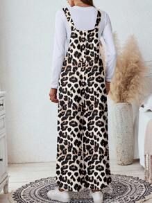 SHEIN LUNE Damen Lässig Leoparden-Muster Taschen Loose Jumpsuit, geeignet für Herbst/Winter