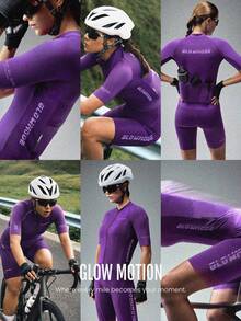 GLOWMODE Saddle Up Quick-Dry Short-Sleeve Waist Length Front Zipper Multi-Pocket Non-Slip Strips Cycling Biking Jersey Gym Training Workout - Violet Purple - View 8