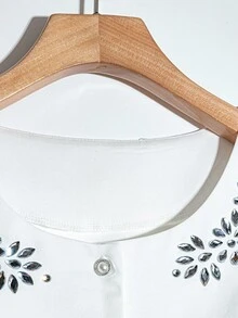 Franclia Women's Elegant Rhinestone Decorated Front Button Camisole, Summer All White Clothes For University