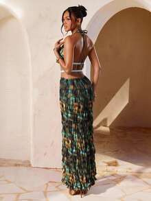 Hauture Summer Vacation Boho Print Shirred Detail Maxi Skirt - Multicolor - View 2