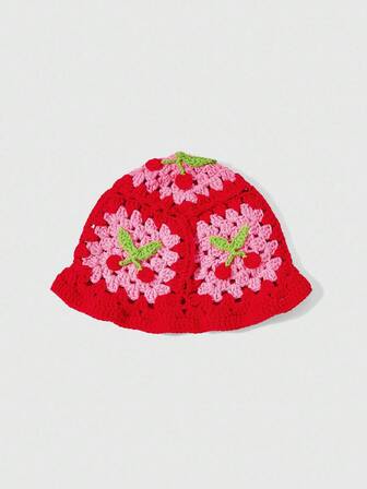 Kawaii قبعة محبوكة بنمط الكرز الجميل، قبعة دافئة بألوان الفاكهة الحلوة، قبعة يومية عصرية متعددة الاستخدامات