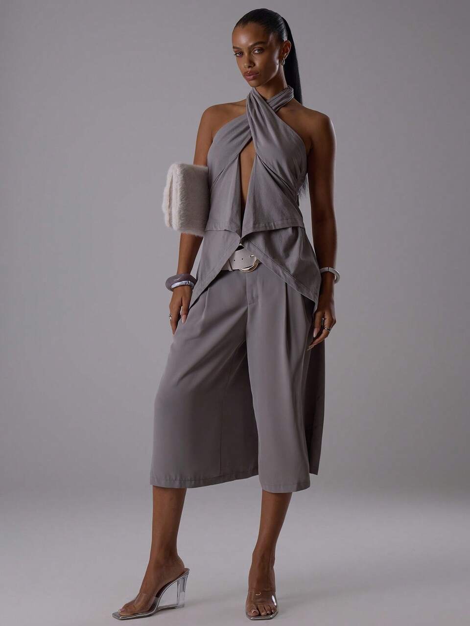 Einzigartiges Wickel-Halterneck-Top mit offenem Ausschnitt, drapiert, elegant für Abendausgänge, Herbst, Sexy, Süß, Coole Mädchen Streetwear, Morgendämmerung, elegant für Feiertage, Frühling, Sommer