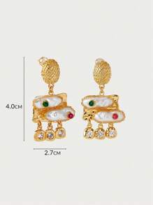 Glisma 18K Gold-Plated Vintage Asymmetrical Pearl/Shell Earrings, Suitable For Holiday, Wedding, Honeymoon, Concert/Festival, Party - For Women/Girls, Autumn/Winter, Festival, Holiday, Vacation - Gold - View 5