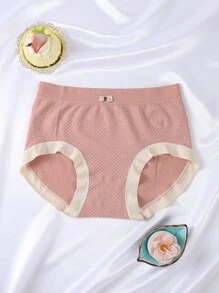 SHEIN 1pc Seamless Women's Contrast Color Bow Decor Thong Panty - Dusty Pink - View 1