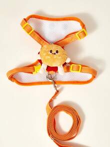 PETSIN 可爱汉堡卡通图案印花宠物狗猫胸背带和牵引绳套装，适用于狗和猫