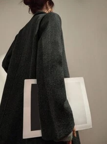 DAZY 女士宽松大衣，保暖内衬，休闲商务通勤优雅办公装，秋冬季 - 灰色 - 查看 7