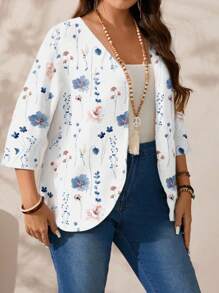 Mellowie Plus Size Women Casual Vintage Floral Print Jacket, Suitable For Autumn And Winter Autumn And Winter Fall - Multicolor - View 3