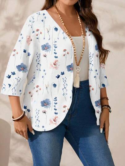 Mellowie Plus Size Women Casual Vintage Floral Print Jacket, Suitable For Autumn And Winter Autumn And Winter Fall