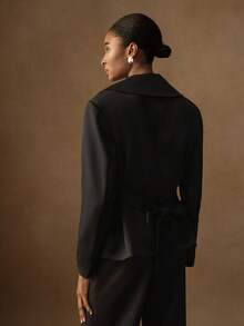 Lyxana Women's Oversized Wide Narrow Waist Metal Button Blazer Fall Cloth For Women - Black - View 2
