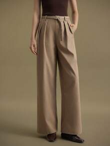 Ontre 2025 Winter Women's Loose Pleated Wide Leg Pants,Khaki,Autumn Business Casual Office Trousers,Old Money Style Effortless High-End Urban Commuting Wear - Grey - View 2