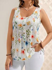EMERY ROSE Áo tank top nữ cỡ lớn phong cách tối giản, thường ngày, thích hợp cho mùa hè, kỳ nghỉ nhiệt đới, đi biển, họa tiết hoa ren, hoa mùa xuân. - Nhiều màu - Xem 8