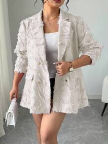 Elenzga Chaqueta cruzada ancha de talla grande con cuello de solapa de jacquard para mujer - Albaricoque - Ver 1