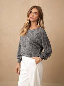 Wildy 燈籠袖雜色毛衣 - 灰色 - 查看 7