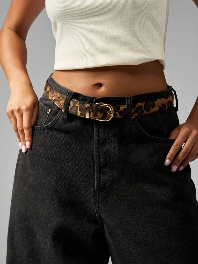 MISSGUIDED Leopard Print Animal Pattern Belt Gold Buckle Fashion Statement Accessory Waist Belt Haircalf Leather Wide Belt