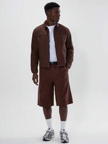 Musero Harrington Style Zip Through Denim Jacket Basic Style Set Jean Jacket Top Only Autumn Winter Essentials - Brown - View 4