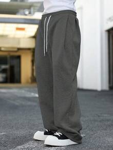 Manfinity Hypemode 男士抽绳腰阔腿运动裤阔腿运动裤男士宽腿慢跑裤宽松裤 Y2kblack 宽松裤 - 深灰色 - 查看 3