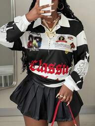 Coolane Women's Fall/Winter Going Out Streetwear Y2K Striped Graphics Sport Loose Long Sleeve Polo T-Shirt,Fall Tops