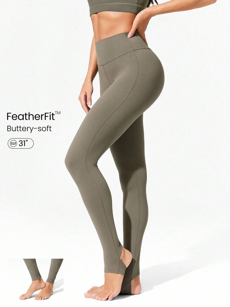 GLOWMODE 31英寸FeatherFit™弹力大步裤，柔软舒适，吸汗排汗，低冲击瑜伽普拉提工作室日常休闲装 - 棕色 - 查看 1