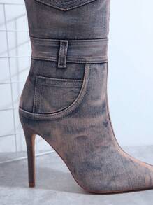 SHUZIA Ripped Stiletto Heel Boots - Grey - View 3