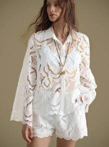 Ontre شورت نسائي عصري بتطريز مفرغ ذو لون أحادي، أنيق وذكي لضيوف حفلات الزفاف، بأسلوب فرنسي مرتخي ذو إحساس بالذكاء والأناقة، بأسلوب المال القديم، ملابس مناسبة للرحلات والعطلات في جميع المواسم، أزياء عصرية متنقلة وعشوائية، متعددة الاستخدامات للنساء، بأسلوب الغرب والريف - لون مشمشي - مشاهدة 2