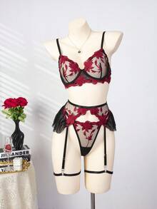 SHEIN 5件套女士性感蕾丝刺绣钢圈文胸套装 - 彩色 - 查看 6