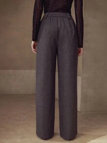 MOTF PREMIUM 斜口袋褶饰阔腿西装裤 - 深灰色 - 查看 3