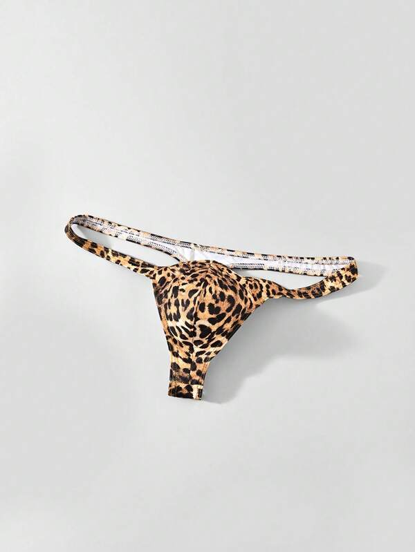 SHEIN Men's Leopard Print Sexy Thong Briefs, Elastic Soft Revealing Lingerie Underwear, Low Waist Nightclub