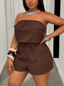 Slaydiva Bộ đồ liền thân dáng ngắn không tay màu xanh quân đội trơn, kiểu dáng mới cho mùa Xuân/Hè, thích hợp cho đi nghỉ mát, đi chơi và mặc hàng ngày, có túi hộp và dây rút ở eo, chất liệu vải dệt họa tiết, cỡ lớn. - màu nâu - Xem 8